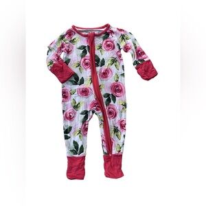 Little Sleepies Size Newborn Pink Roses Bamboo Zippy Pajamas